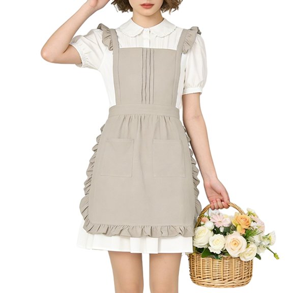 Vintage Ruffle Apron for Women, Cute Kitchen Apron for Cook | Machine Washable,Firm Stitching,2 Pockets,Vintage Ruffles,Long Tie Straps,Adjustable Ties for Cooking,Serving,Maid Costumes