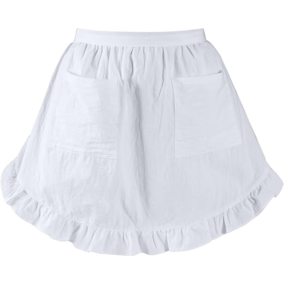 Vintage Ruffled Half Apron, Cotton Waist Apron with Pockets for Kitchen, Cooking & Serving