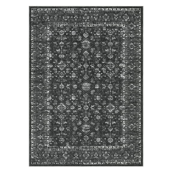 Vintage Rug 10x13 Washable Rug for Living Room, Traditional Oriental Carpet with Non Slip TPR Backing, Low Pile Thin Foldable Mat, Soft Non Shedding Floor Covering for Nursery