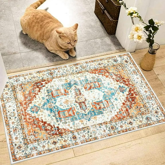 Vintage Rug - 4*6ft/5*7ft/6*9ft/8*10ft/9*12ft Washable Area Rug, Entryway Stain Resistant Kitchen Mat, Non Slip Non Shedding, Pet Friendly Bathroom Carpet, for Indoor Bedroom Living Laundry Room