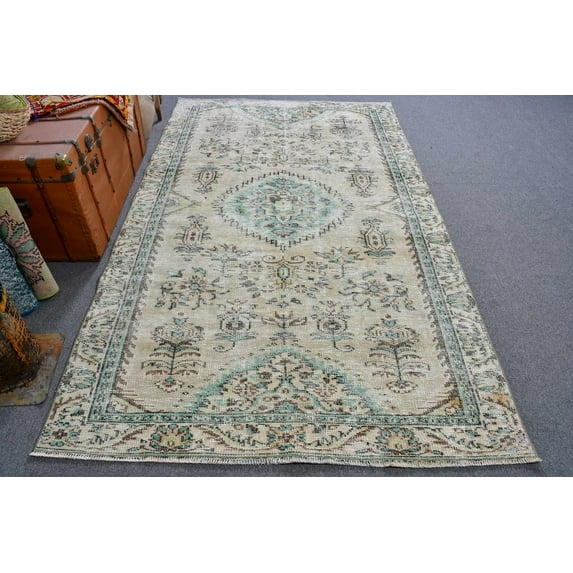 Vintage Rug, 4.9x8.3 ft Large Rug, Turkish Rug, Antique Rug, Rugs For Bedroom, Green Anatolian Rugs, Large Oushak Rug, 12854