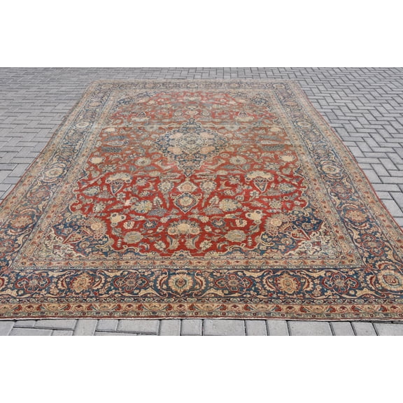 Vintage Rug, 9x12.3 ft Oversize Rug, Rugs For Floor, Turkish Rug, Antique Rug, Blue Antique Rugs, Tribal Moroccan Rugs