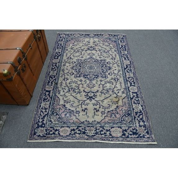 Vintage Rug, Accent Rug, Turkish Rug, Home Decor Rug, 47x73 inches Blue Carpet, Bohemian Entry Carpet, Tribal Area Carpet, 11722
