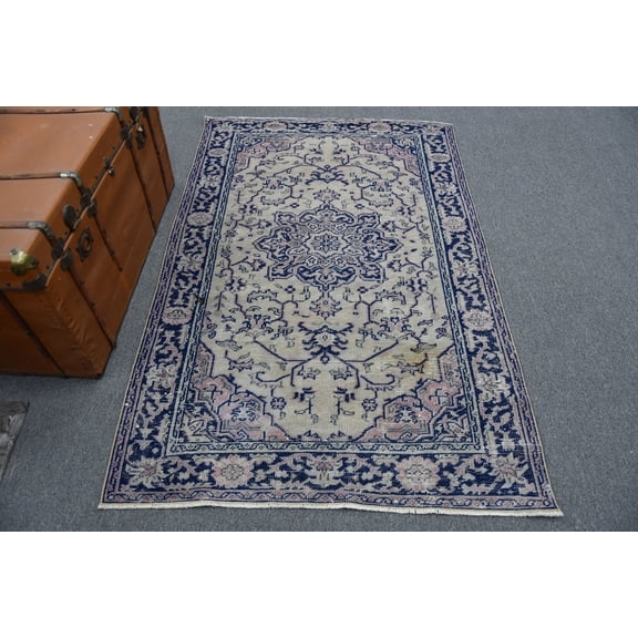 Vintage Rug, Accent Rug, Turkish Rug, Home Decor Rug, 47x73 inches Blue Carpet, Bohemian Entry Carpet, Tribal Area Carpet, 11722