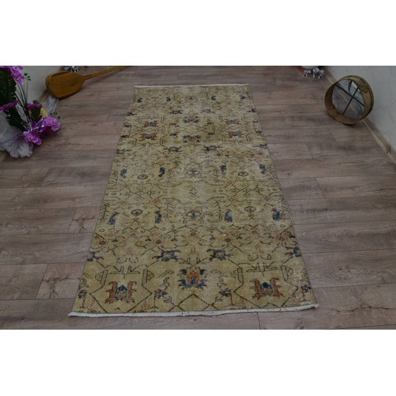 Vintage Rug, Antique Rug, 3.7x7.2 ft Area Rug, Cool Rug, Art Rug, Turkish Rug