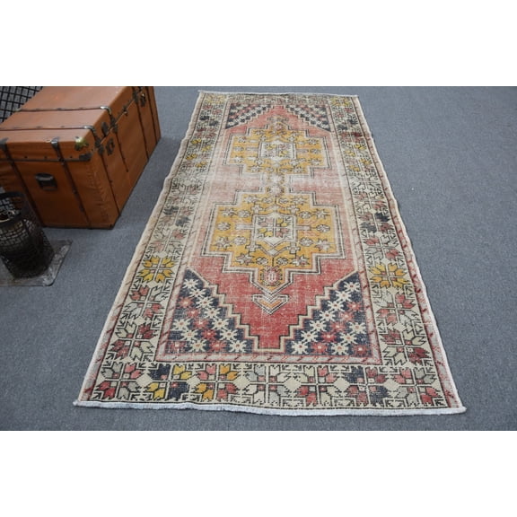 Vintage Rug, Area Carpet, Turkish Rug, Home Decor Carpet, 52x101 inches Red Carpet, Outdoor Carpet, Handwoven Bedroom Rugs, 11796
