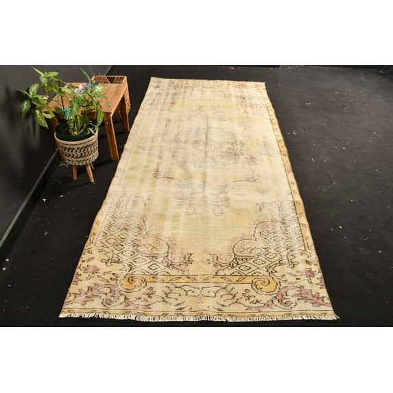 Vintage Rug, Area Carpet, Turkish Rug, Oushak Rug, 49x106 inches Beige Rug, Organic Floor Rug, Outdoor Bedroom Carpet, 10723