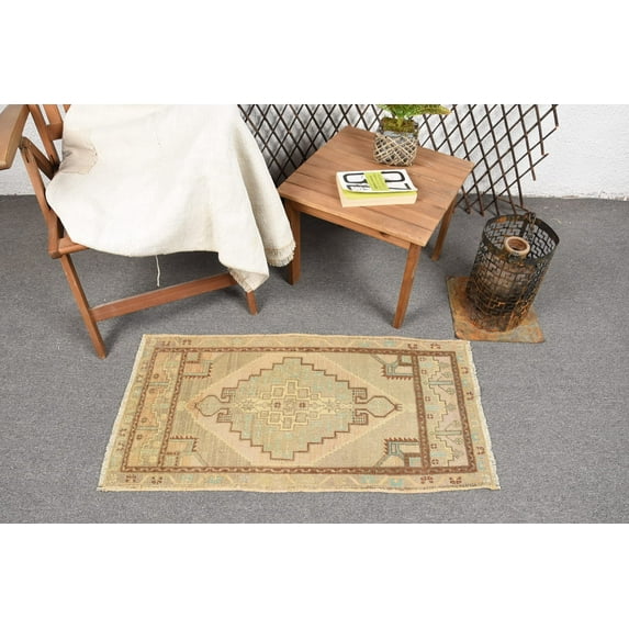 Vintage Rug, Boho Rug, Cool Rug, Turkish Rugs, 1.7x3.4 ft Small Rug, Oushak Rug