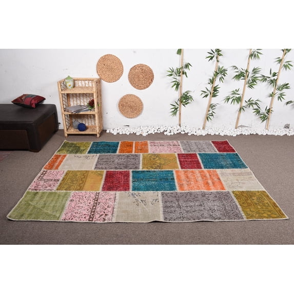 Vintage Rug, Colorful Rug, Turkish Rugs, Wool Rug, 5.3x7.4 ft Area Rugs
