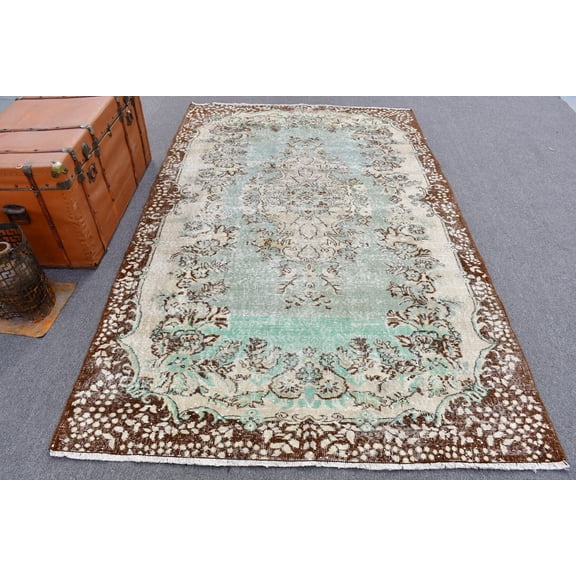 Vintage Rug, Green Home Decor Rugs, Antique Rug, 5.2x8.5 ft Large Rug, Rugs For Dining Room, Turkish Rug, Ethnic Living Room Rug