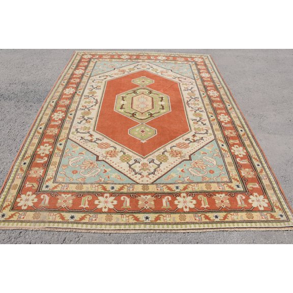 Vintage Rug, Home Decor Rug, 6.4x8.7 ft Large Rug, Turkish Rug, Oushak Rug