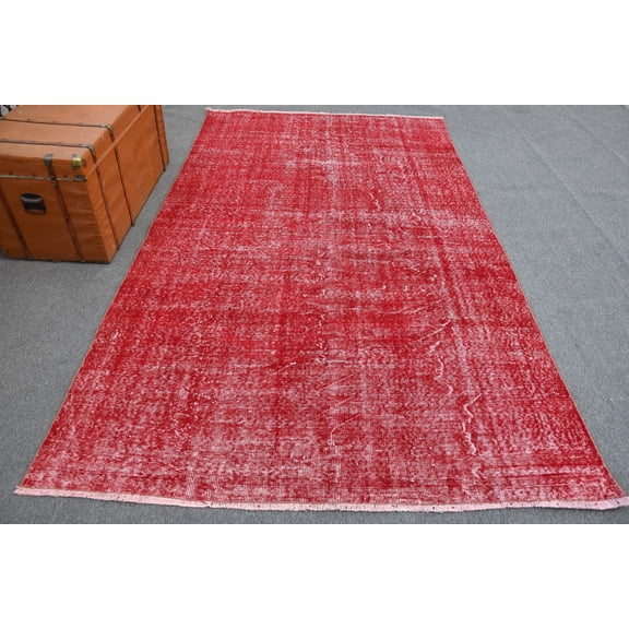 Vintage Rug, Large Carpet, Turkish Rug, Home Decor Rug, 65x110 inches Red Rug, Anatolian Salon Carpet, Wool Oversize Carpet, 11108