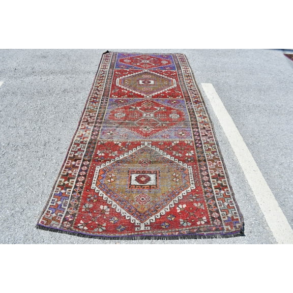 Vintage Rug, Large Rug, Turkish Rug, Home Decor Rug, 52x117 inches Red Rug, Wool Rug, Oversize Rug, Decorative Rug, 10290
