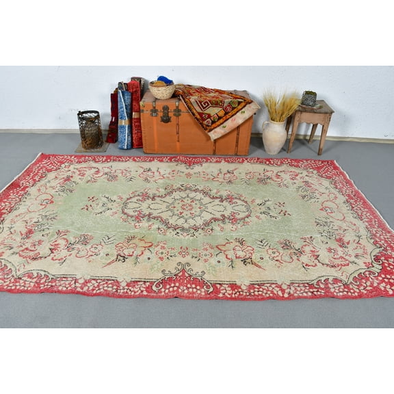 Vintage Rug, Large Rugs, Turkish Rug, Oushak Rug, Rugs For Bedroom, 5.2x9.4 ft Green Rug, Antique Rug, Oriental Rugs, Gift For Him, 13243
