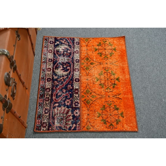 Vintage Rug, Patchwork Rug, Turkish Rug, Anatolian Rugs, 2.1x2.4 ft Small Rugs, Rugs For Bedroom, , Orange Bedroom Rugs