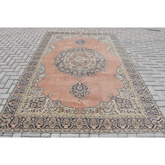 Vintage Rug, Rugs For Dining Room, Aztec Bedroom Rug, Turkish Rug, Antique Rug, Blue Wool Rugs, 6.4x10 ft Large Rug, Tribal Salon Rugs