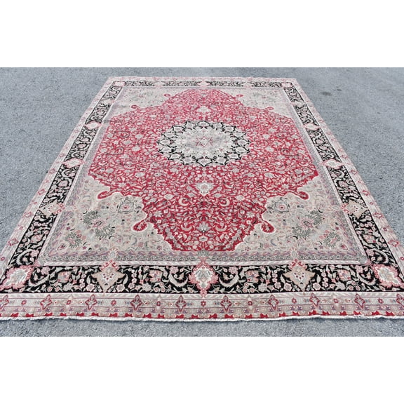 Vintage Rug, Rugs For Floor, Antique Rugs, Turkish Rug, 7.8x10.2 ft Oversize Rug, Red Colorful Rugs, Outdoor Kitchen Rugs
