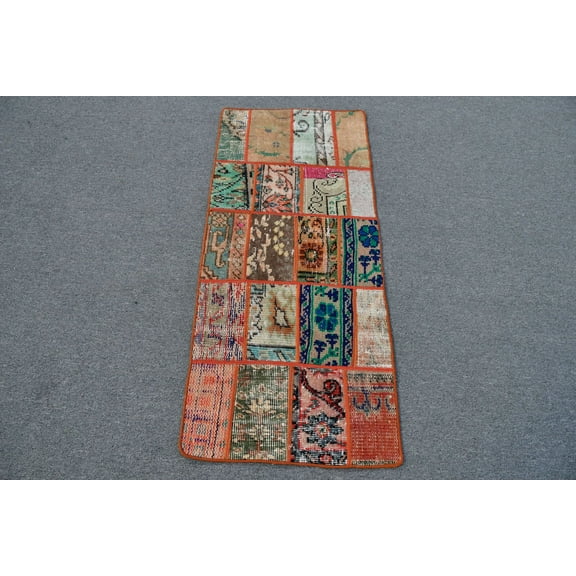 Vintage Rug, Small Carpet, Turkish Rug, Antique Carpet, 22x50 inches Brown Rug, Handwoven Little Rug, Patchwork Bathroom Rug, 12275