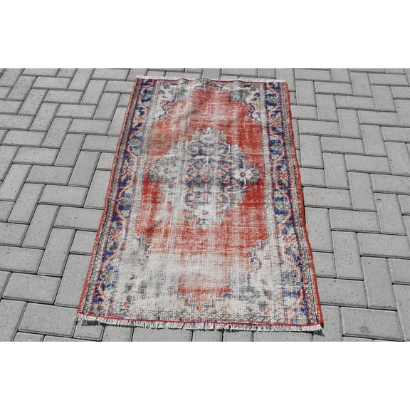 Vintage Rug, Small Carpet, Turkish Rug, Antique Rug, 33x50 inches Red Carpet, Tribal Bedroom Rug, Handmade Wall Hanging Rug, 9324