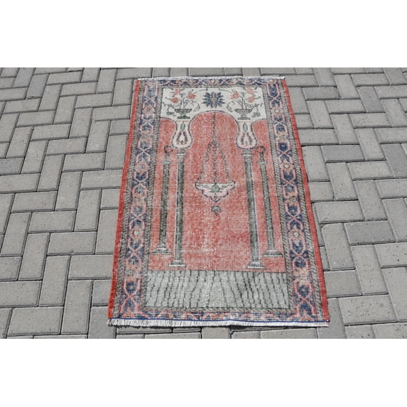 Vintage Rug, Small Rug, Turkish Rug, Antique Carpet, 32x50 inches Red Rug, Handwoven Gift Rug, Tribal Little Rug, 9318