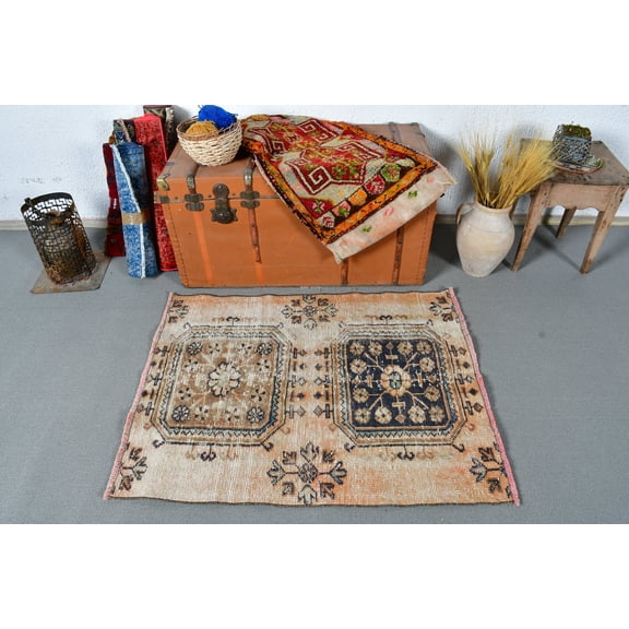 Vintage Rug, Small Rugs, Turkish Rug, Faded Anatolian Rug, Rugs For Bathroom, 2.9x3.6 ft Orange Rug, Decorative Rugs, Door Mat Boho, 13210