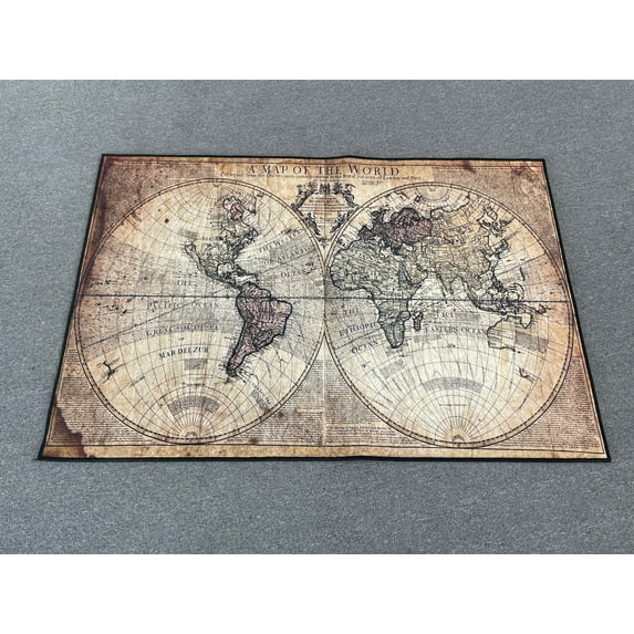 Vintage Rug, Soft Rug, Vintage World Map Rug, Large Rug, Old World Map Rug, Map Rug, Non-Slip Carpet Rug, Pattern Rug, Brown Rug, 2.6'x4' - 80x120 cm