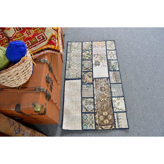 Vintage Rug, Turkish Rug, 1.9x3.4 ft Small Rug, Anatolian Rug, Rugs For Bedroom, Patchwork Rug, Beige Colorful Rug, Kids Rugs, 13036