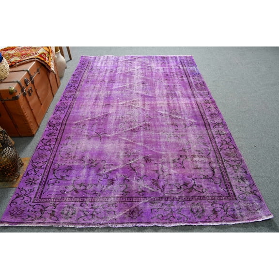 Vintage Rug, Turkish Rug, 5.7x8.7 ft Large Rugs, Oushak Rug, Rugs For Bedroom, Purple Moroccan Rug, Large Overdyed Rug, 12967
