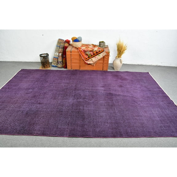 Vintage Rug, Turkish Rug, 6.5x10.2 ft Large Rugs, Antique Oushak Rug, Rugs For Dining Room, Purple Overdyed Rug, Gift For Him, 13141