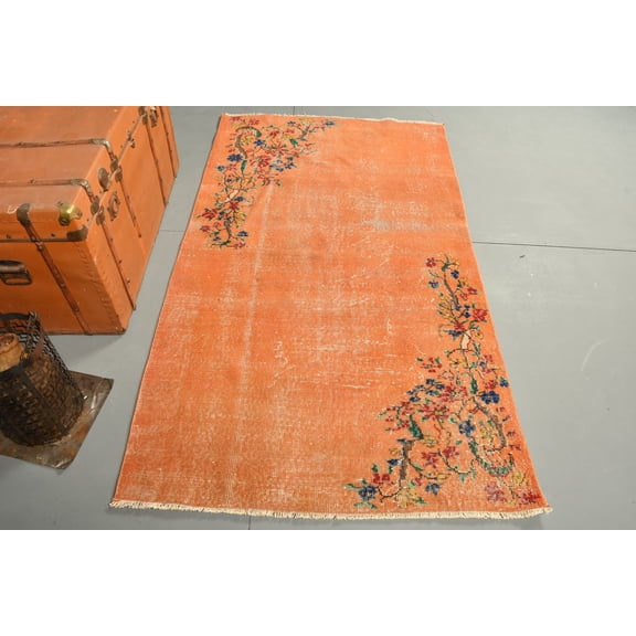 Vintage Rug, Turkish Rug, Accent Carpet, Antique Carpet, 44x78 inches Orange Carpet, Office Area Carpet, Bohemian Bedroom Rugs, 10815