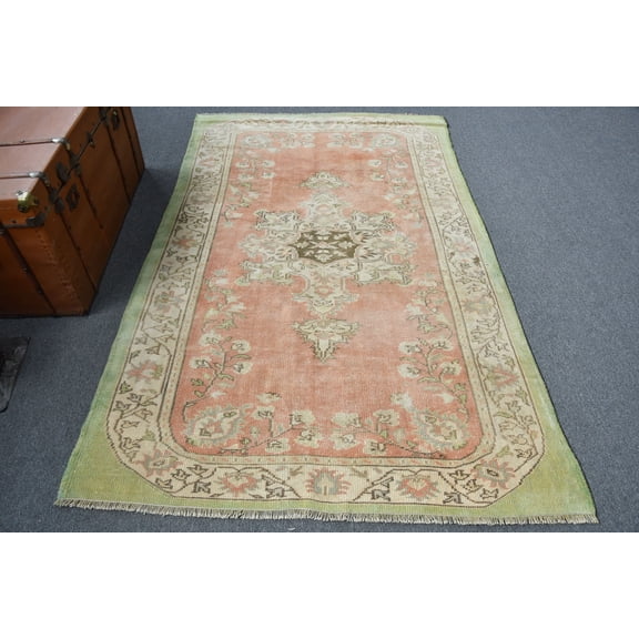 Vintage Rug, Turkish Rug, Area Rug, Home Decor Rug, 56x87 inches Orange Rug, Anatolian Bedroom Carpet, Wool Floor Rug, 11842