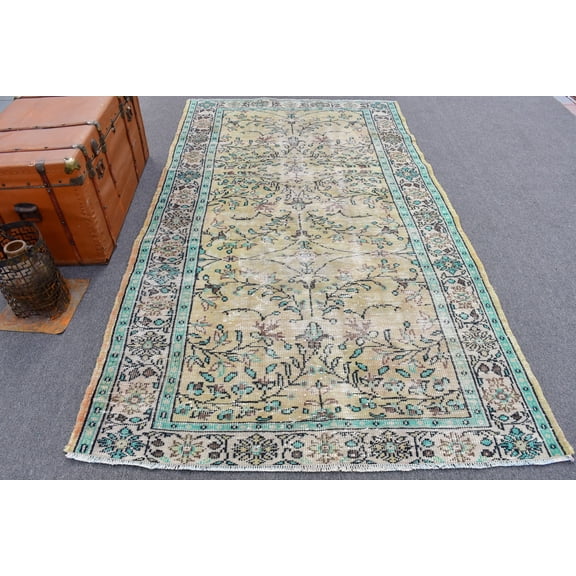 Vintage Rug, Turkish Rug, Oushak Rugs, 5.1x8.7 ft Large Rug, Green Oushak Rugs, Rugs For Salon, Office Dining Room Rug, Handwoven Living Roo