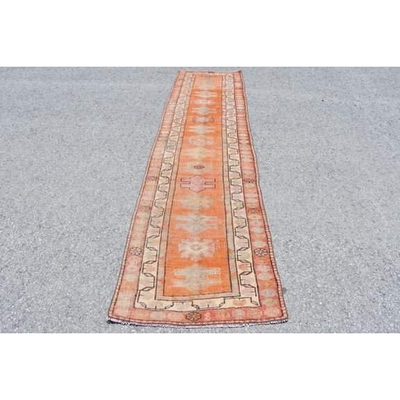 Vintage Rug, Turkish Rug, Rugs For Area, , Orange Moroccan Rug, 2.7x11.2 ft Area Rugs, Anatolian Rug, Herki Rug, Office Bedroom Rugs