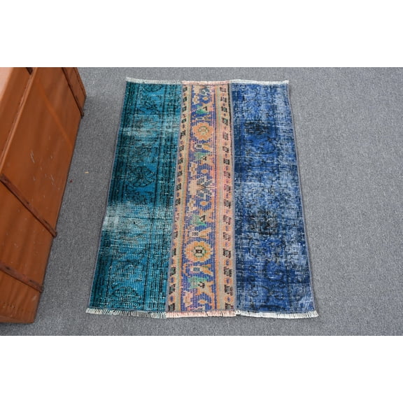 Vintage Rug, Turkish Rug, Small Carpet, Antique Carpet, 29x39 inches Blue Carpet, Office Rug, Door Mat Rugs, Handmade Bathroom Carpet, 11543