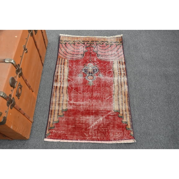 Vintage Rug, Turkish Rug, Small Carpet, Antique Rug, 26x41 inches Red Rug, Organic Gift Rug, Turkey Carpet, Wall Hanging Rug, 11078