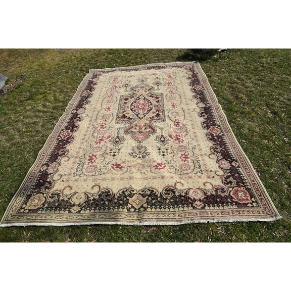 Vintage Rug, Turkish Rug, Wool Rug, Oriental Rugs, 6.7x10.1 ft Large Rug