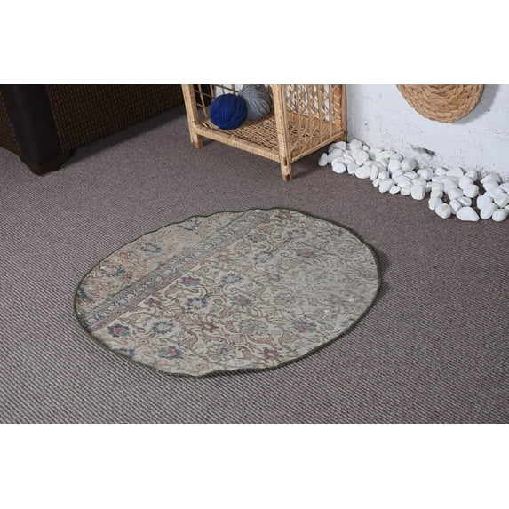Vintage Rug, Wool Rugs, 2.7x2.7 ft Small Rug, Moroccan Rug, Turkish Rug