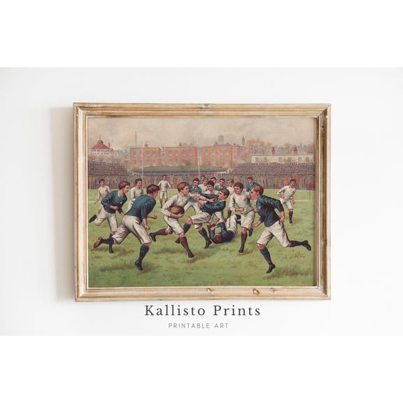 Vintage Rugby Illustration, Antique Sports Art Print Poster, Retro Rugby Wall Decor, Historical Sports Artwork for Game Room 449, Size 12x18 UNFFRAMED F03.1.6l2104