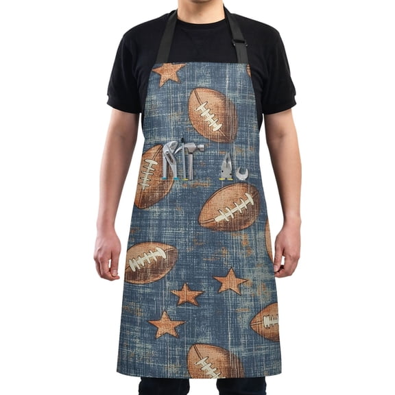 Vintage Rugby Star Kitchen Apron with 2 Pockets Adjustable waterproof Cooking Aprons for Women Men Chef