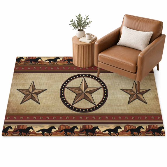 Vintage Running Horse Area Rug 3'x5', Western Rustic Star Brown Soft ...