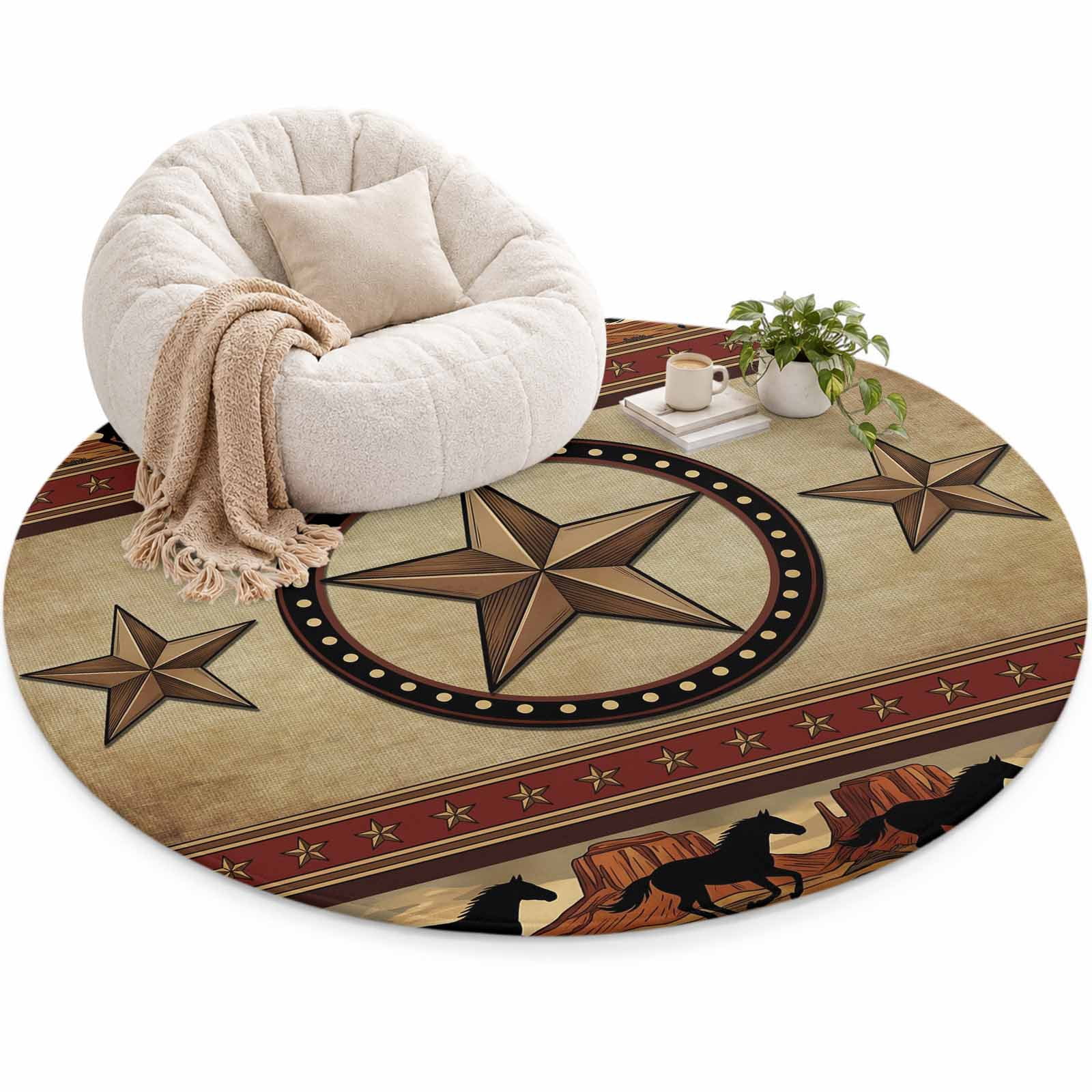 Vintage Running Horse Area Rug 4', Western Rustic Star Brown Soft Mat ...