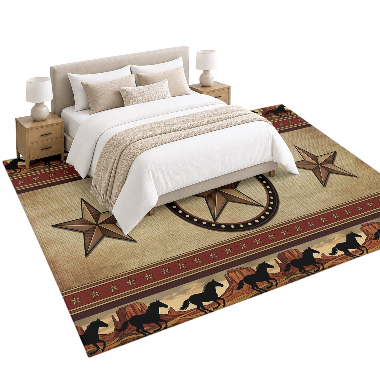 Vintage Running Horse Area Rug 6'x9', Western Rustic Star Brown Soft ...