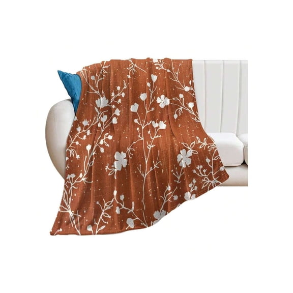 Vintage Rust Floral Throw Blanket 40"x50" - Super Soft Acrylic Knitted Blanket, Nordic Style Sofa Couch Office Air Conditioning Blanket, Skin-Friendly Gift for Women