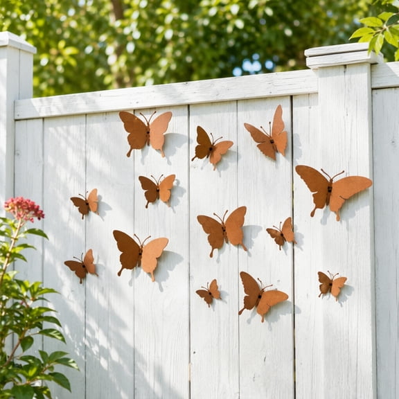 Vintage Rust Metal Butterfly Wall Art Set of 15 - Multi-Size Iron Butterfly Hanging Decor, Outdoor Waterproof Garden Metal Butterflies Ornament for Fence, Gate, Backyard Farmhouse Wall Decoration