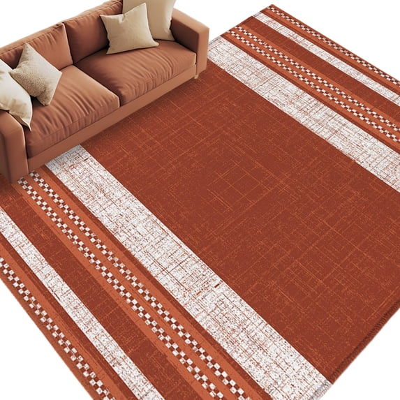 Vintage Rust Red Striped Area Rug 5x8 Washable Rug Non Slip Farmhouse Modern Stripes Boho Large Area Rug Soft Stainresistant Indoor Floor Carpet for Living Room Bedroom Office Dining Room Nursery