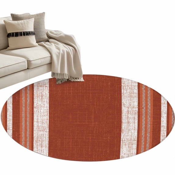 Vintage Rust Red Striped Round Rug 3ft Washable Circle Entryway Rugs Non Slip Farmhouse Modern Stripes Boho Area Rug Indoor Floor Carpet for Bedroom Kitchen Living Room Office Dining Room Nursery