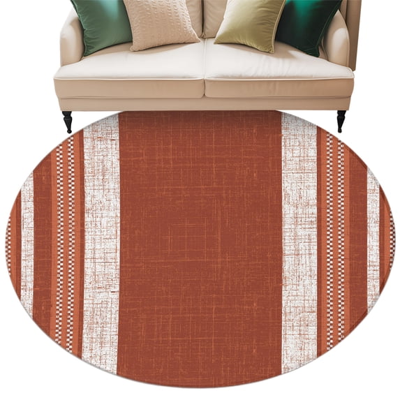 Vintage Rust Red Striped Round Rug 7ft Washable Circle Rugs Non Slip Farmhouse Modern Stripes Boho Large Area Rug Indoor Floor Carpet for Bedroom Kitchen Living Room Home Office Dining Room Nursery