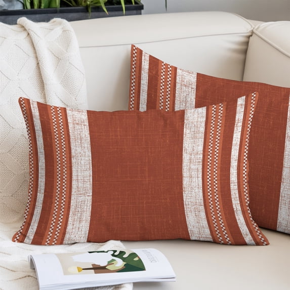 Vintage Rust Red Striped Throw Pillow Cover, Pillowcase Protectors with Zipper, Breathable Decorative Lumbar Pillow Case Cover, Farmhouse Modern Stripes Boho Pillow Shams for Couch Sofa 12x20Inch