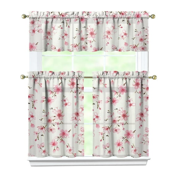 Vintage Rustic Bloom Curtains 36 Inch - 3 Panel Country Bohemian Set with Wildflowers, Rod Pocket Kitchen Window Drapes for Farmhouse Decor
