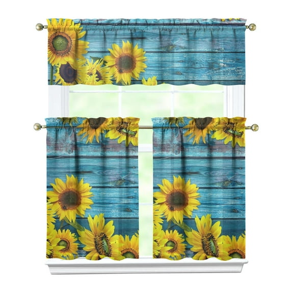 Vintage Rustic Bloom Curtains 36 Inch - 3 Panel Country Bohemian Set with Wildflowers, Rod Pocket Kitchen